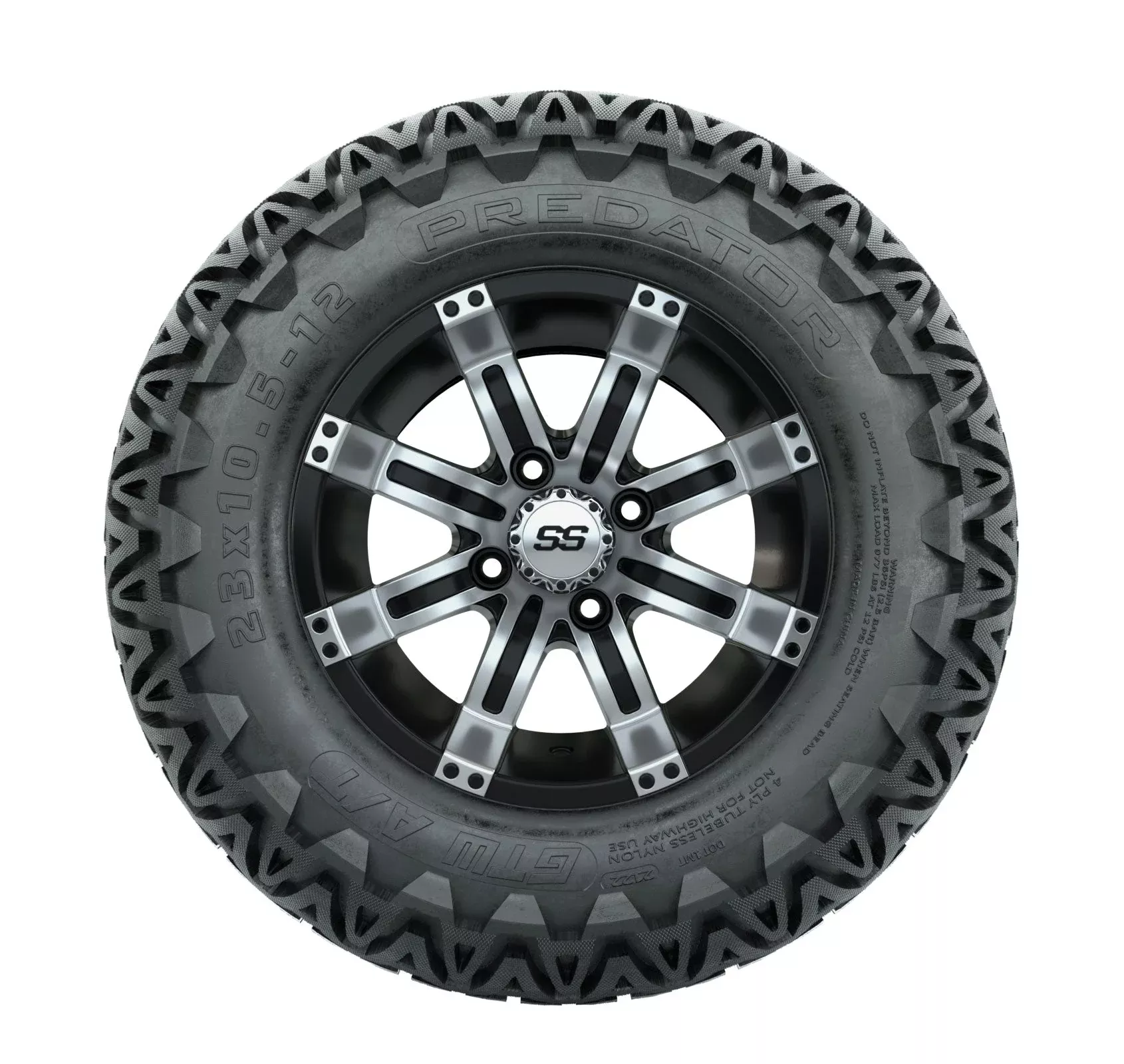 GTW Tempest 12" Black & Machined Wheels with 23" Predator A/T Tires — Set of 4