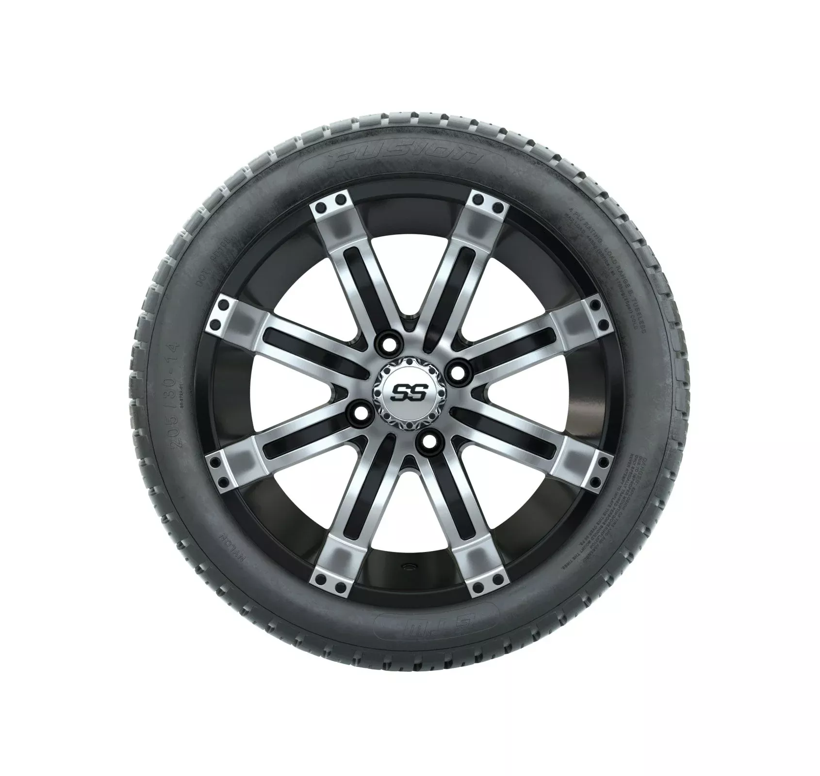 GTW Tempest 14" Black & Machined Wheels with 18" Fusion DOT Street Tires — Set of 4
