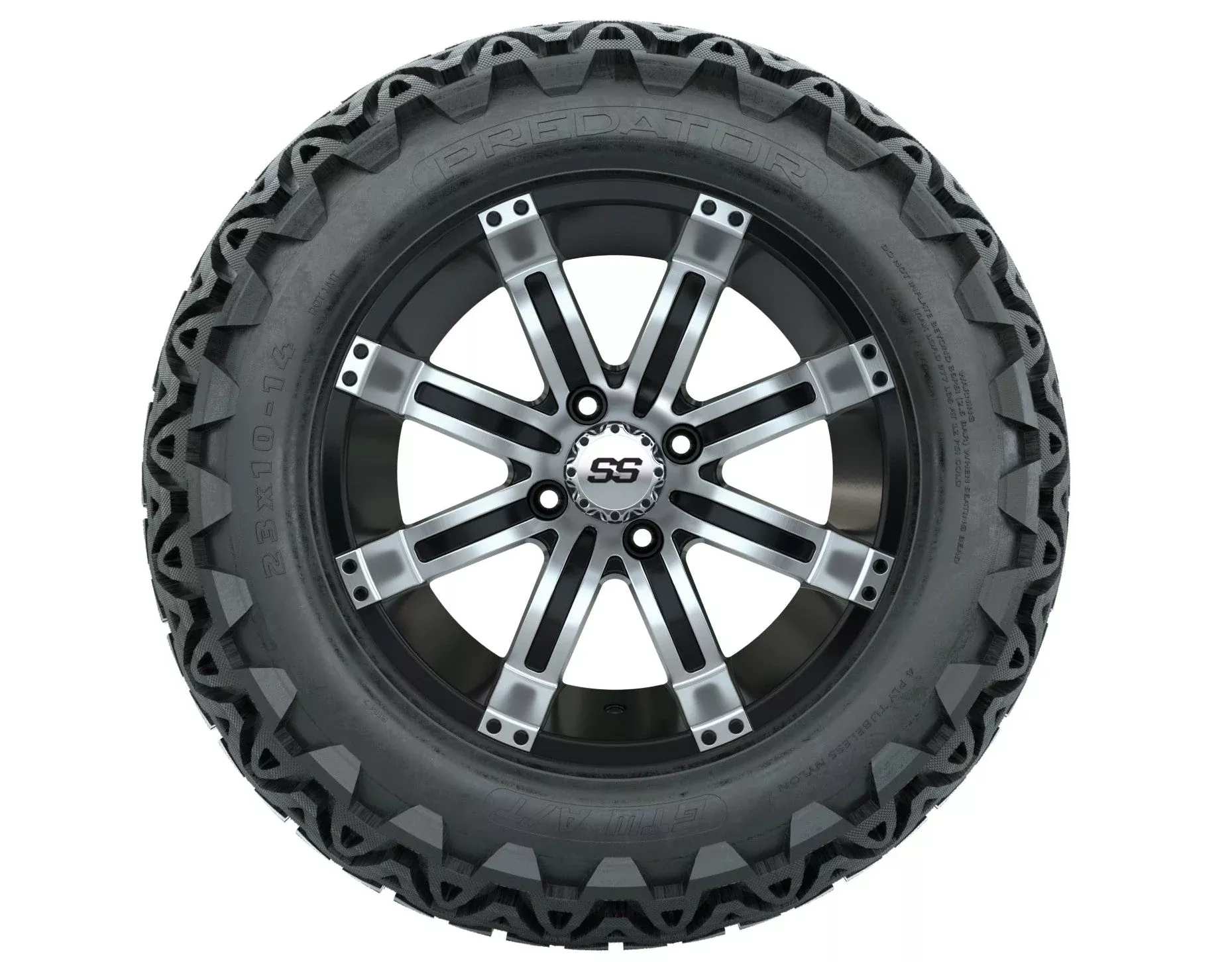 GTW Tempest 14" Black & Machined Wheels with 23" Predator A/T Tires — Set of 4