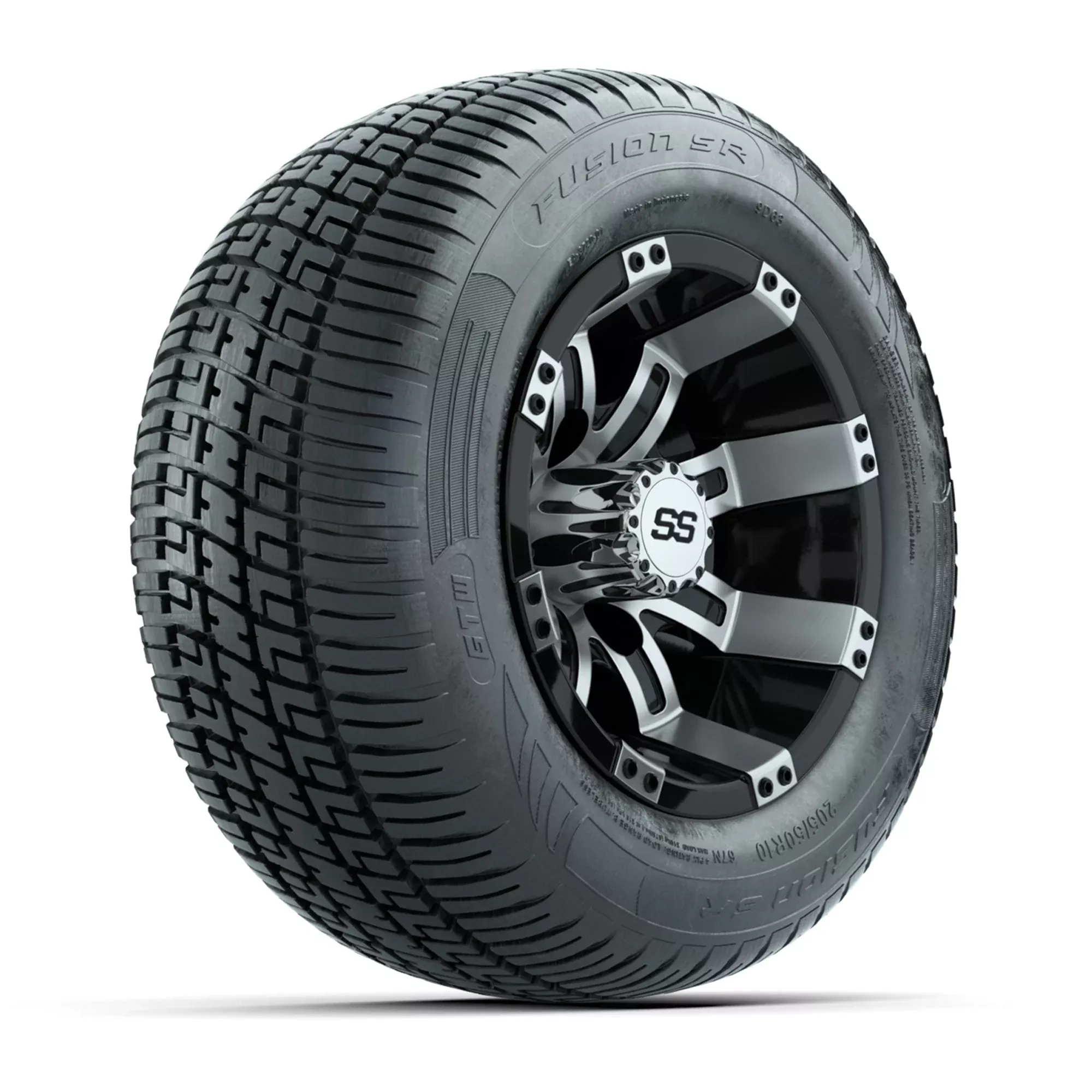 GTW Tempest Black/Machined 10 in Wheels with 205/50-R10 Fusion S/R Radial Steel Belt Street Tires - Full Set