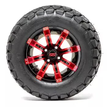 GTW Tempest Black and Red Wheels with 22in Timberwolf Mud Tires – 12 Inch