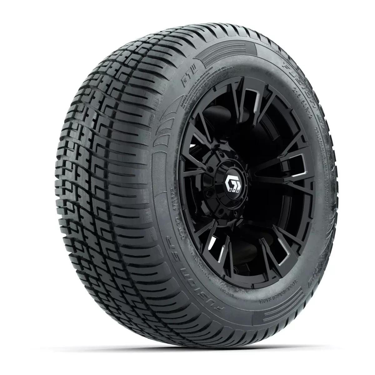 GTW Vandal Matte Black/Machined 12 in Wheels with 215/50-R12 Fusion S/R Steel Belt Radial Tires Full Set