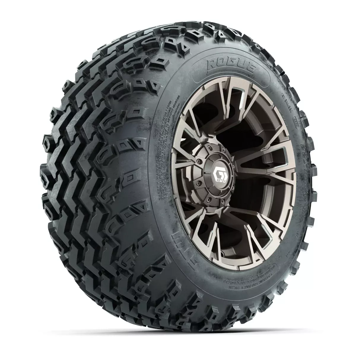 GTW Vandal Satin Bronze/Machined 12 in Wheels with 22x11.00-12 Rogue All-Terrain Tires Full Set
