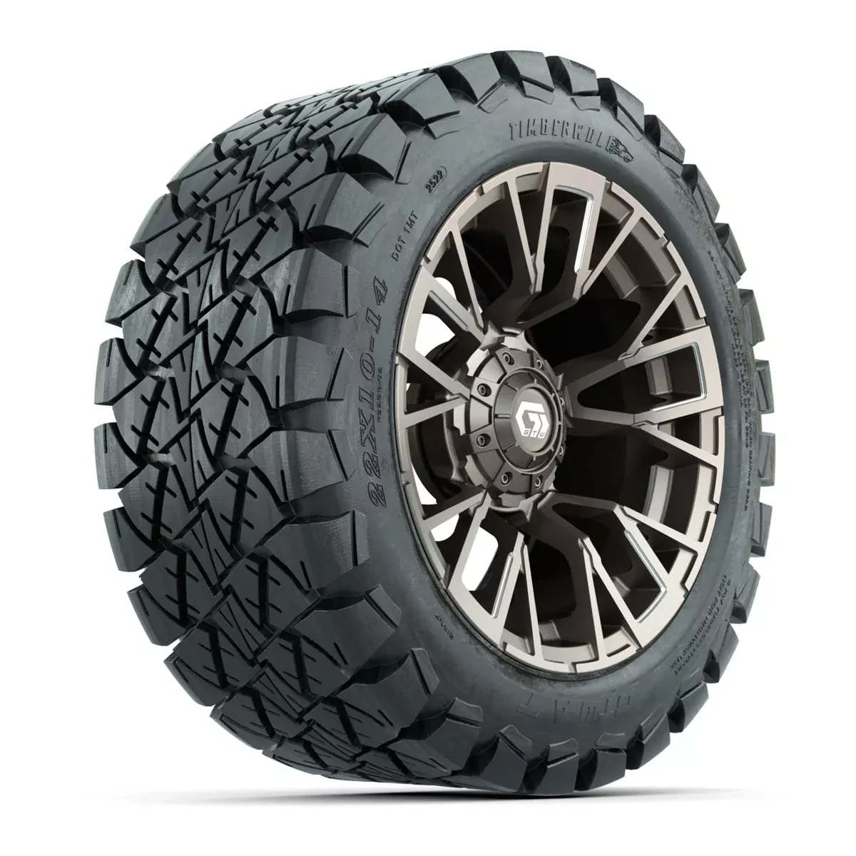 GTW Vandal Satin Bronze/Machined 14 in Wheels with 22x10-14 Timberwolf All-Terrain Tires Full Set