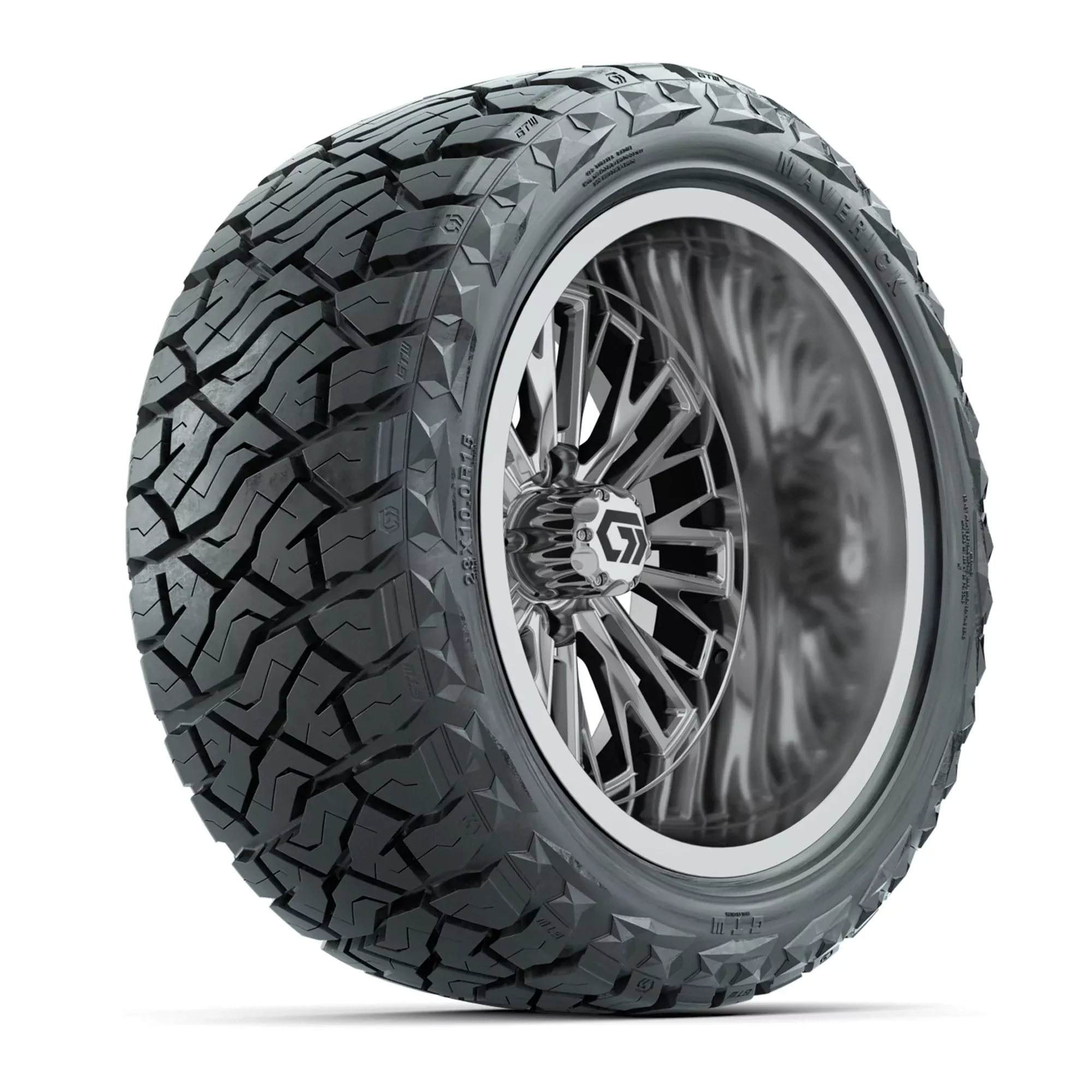 GTW Viper Chrome 15" Deep Dish Wheels with 23X10-R15 Maverick Steel Belted Radial All-Terrain Tires - Full Set