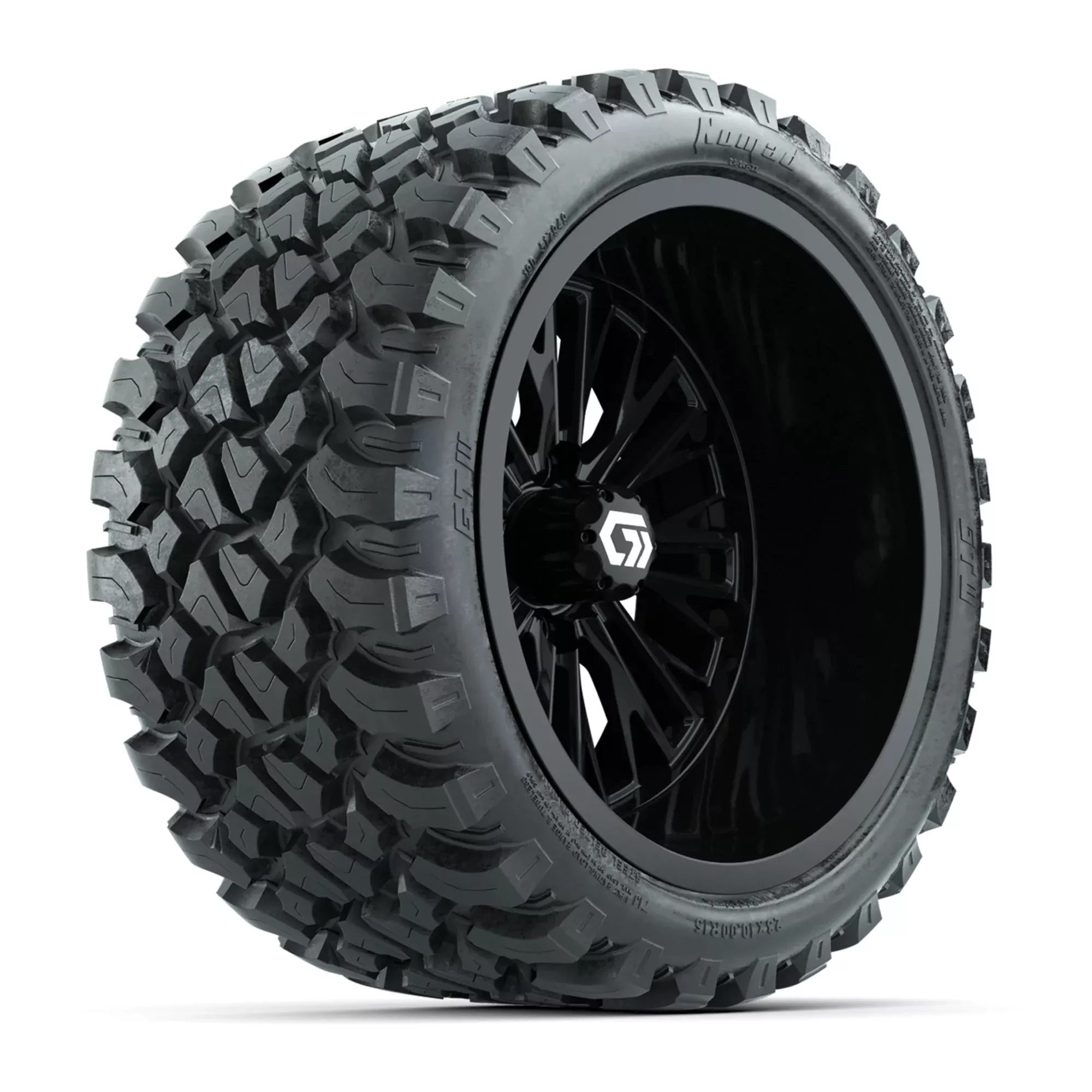GTW Viper Gloss Black 15" Golf Cart Wheels & 23X10-R15 Nomad A/T Tires – Set of 4