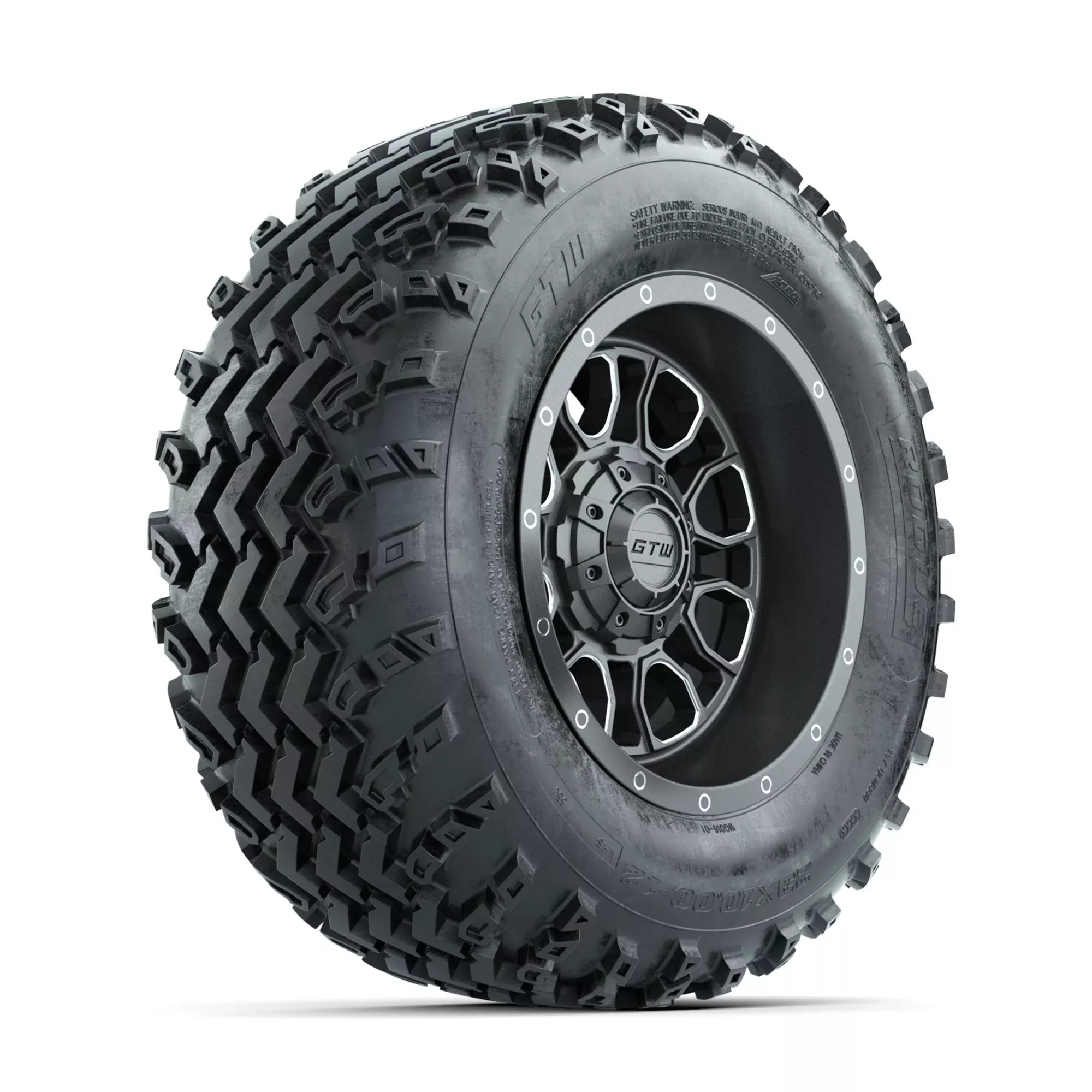 GTW Volt Gunmetal/Machined 12 in Wheels with 23x10.00-12 Rogue All Terrain Tires Full Set