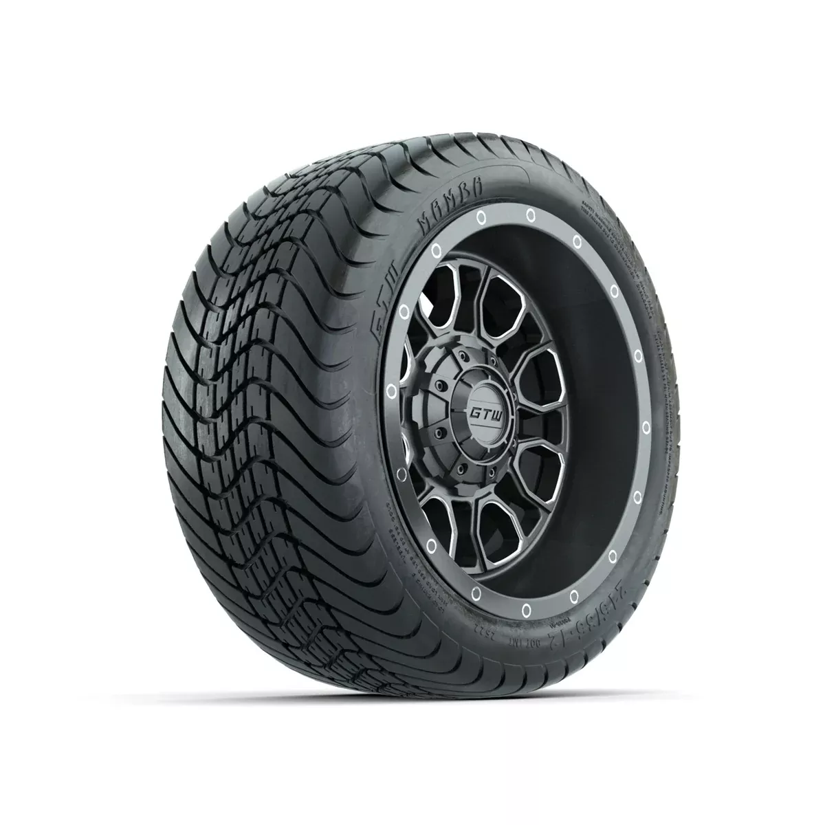 GTW Volt Gunmetal/Machined 12" Wheels with 215/35-12 Mamba Street Tires Full Set