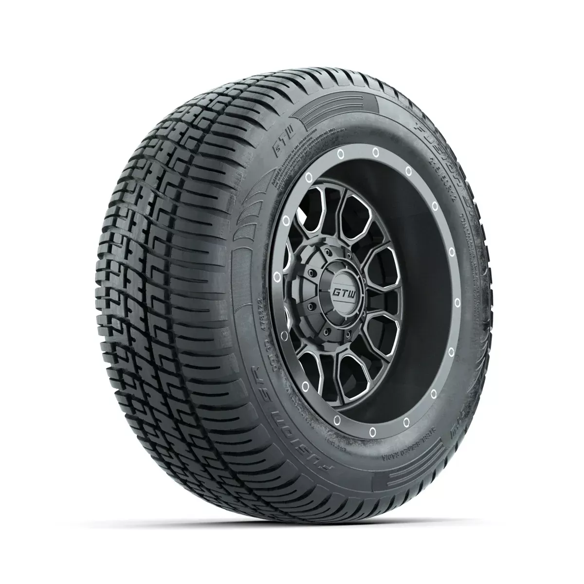 GTW Volt Gunmetal/Machined 12" Wheels with 215/50-R12 Fusion S/R Street Tires - Full Set