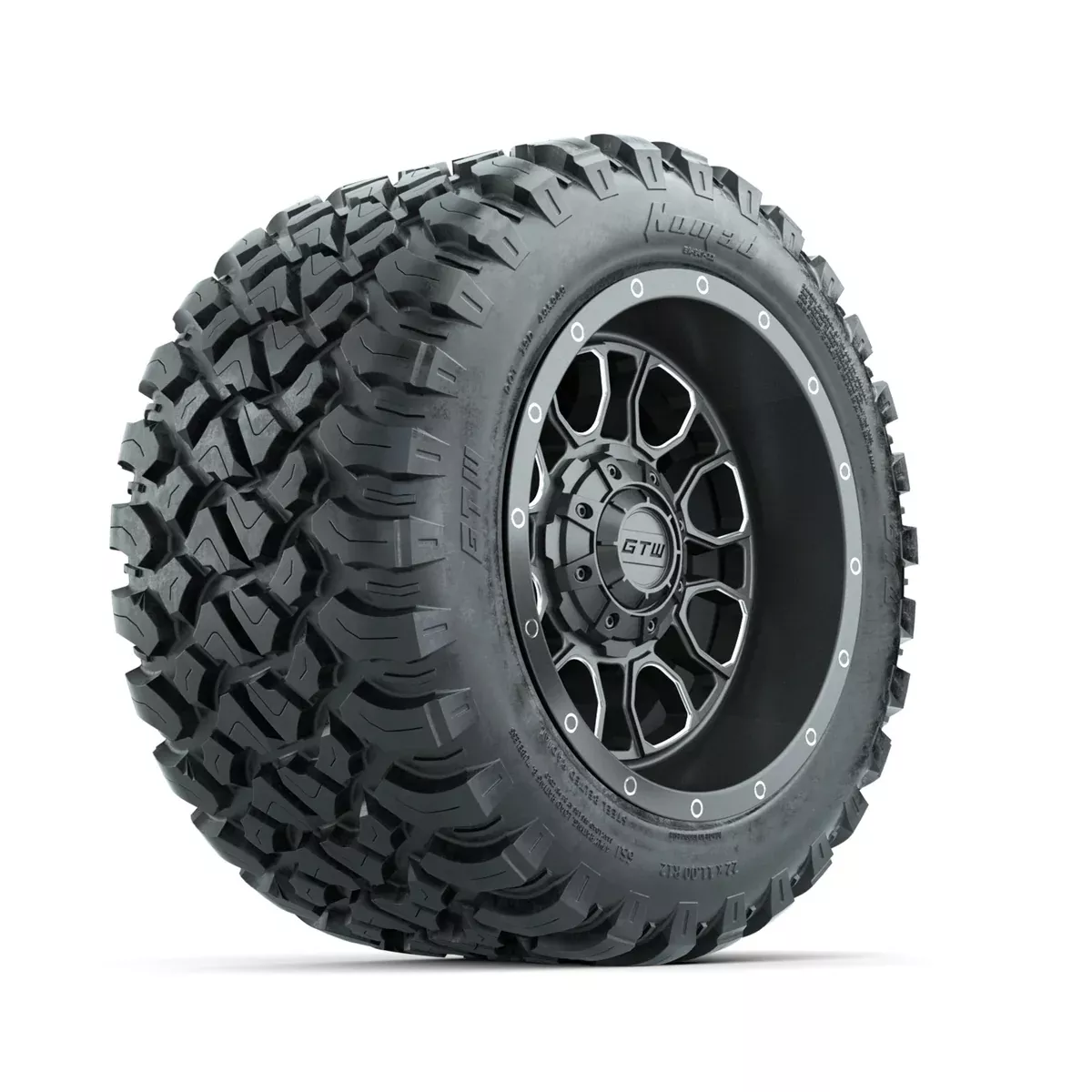 GTW Volt Gunmetal/Machined 12" Wheels with 22x11-R12 Nomad All Terrain Tires Full Set