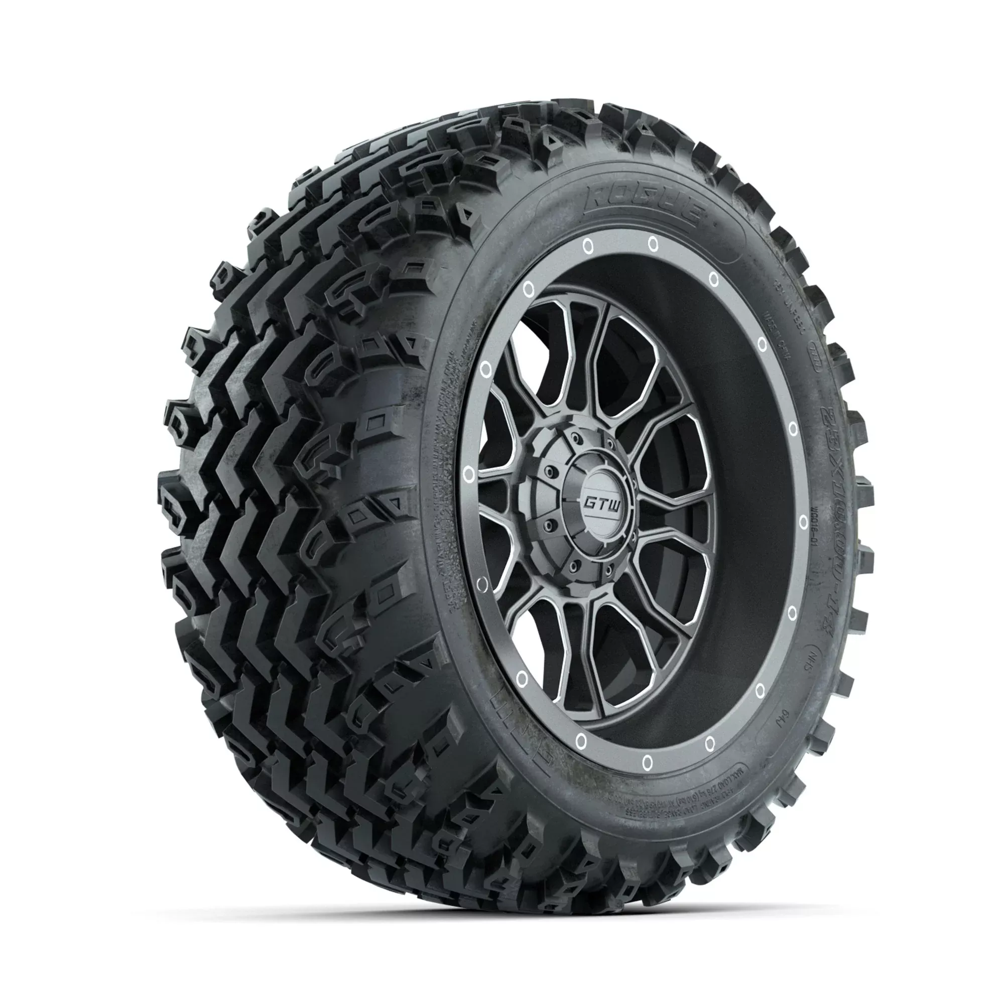 GTW Volt Gunmetal/Machined 14 in Wheels with 23x10.00-14 Rogue All Terrain Tires Full Set