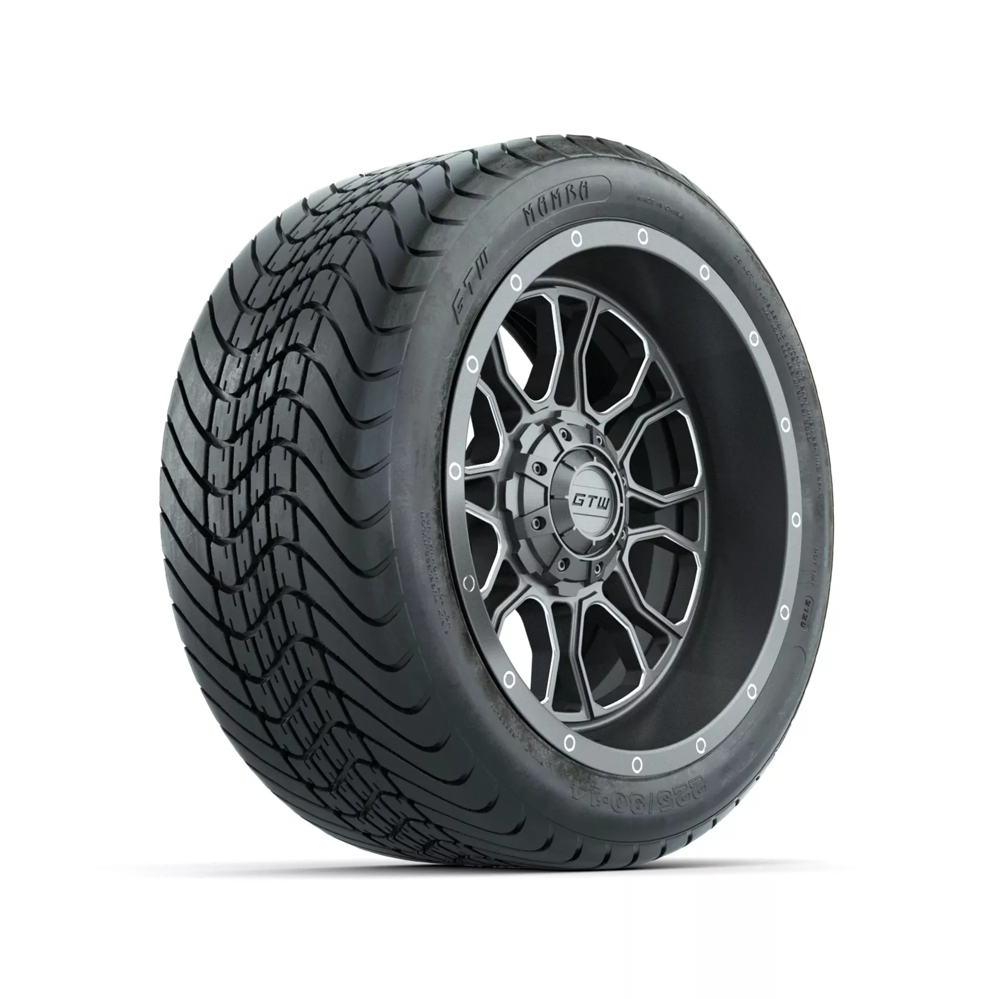 GTW Volt Gunmetal/Machined 14" Wheels with 225/30-14 Mamba Street Tire Full Set