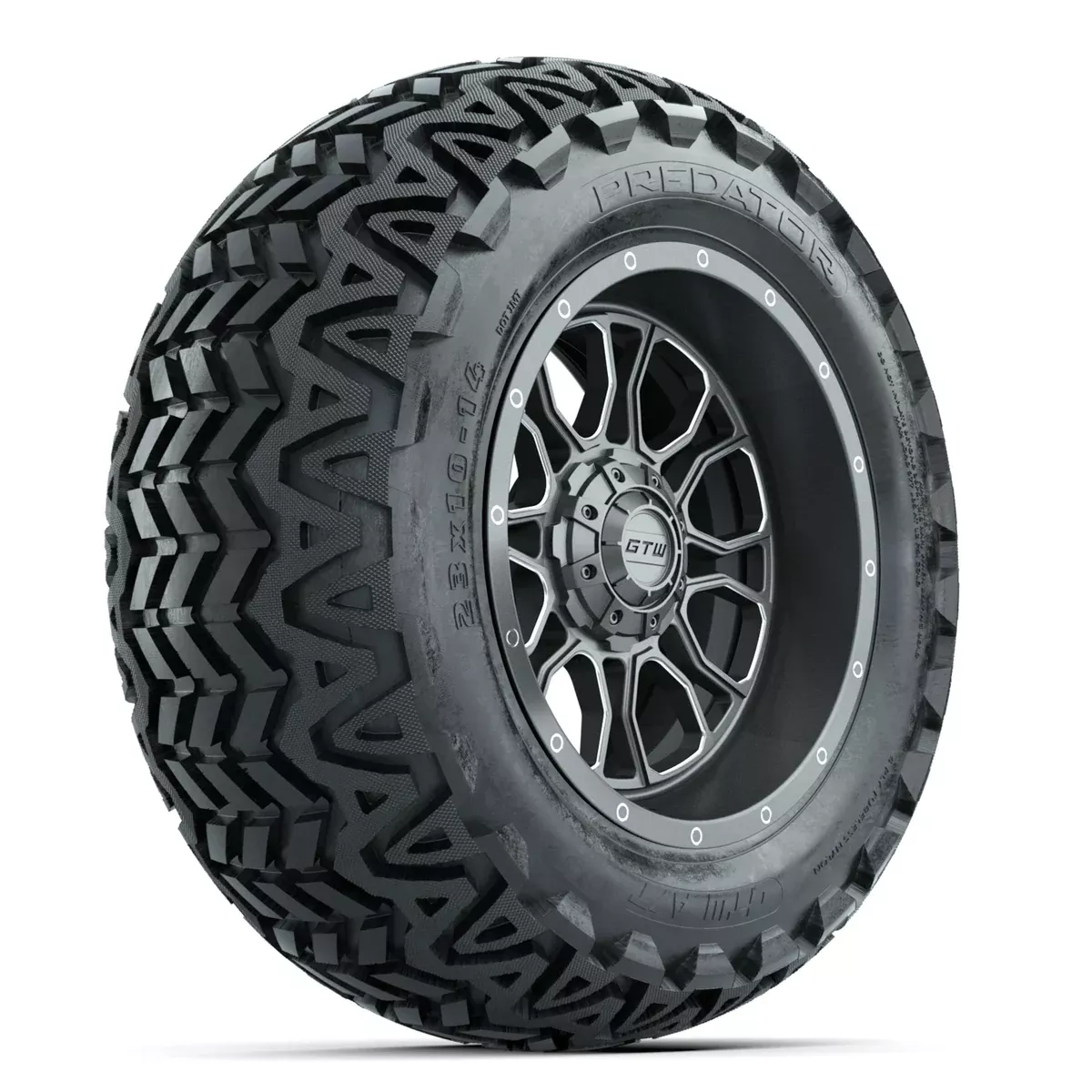 GTW Volt Gunmetal/Machined 14" Wheels with 23x10-14 Predator All-Terrain Tires Full Set