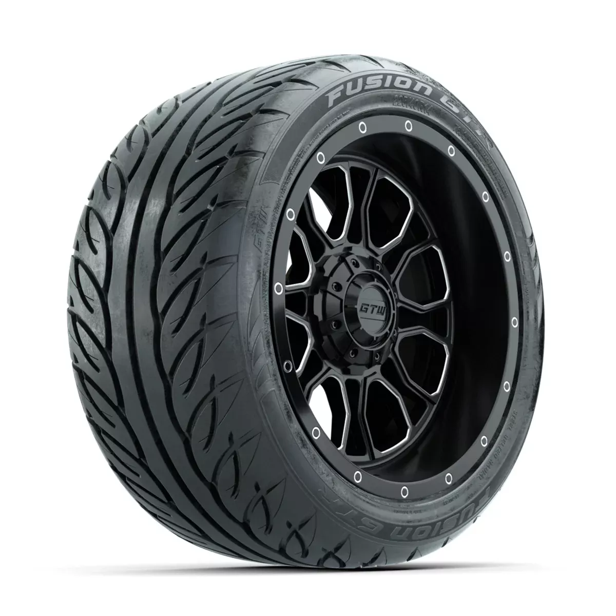 GTW Volt Machined/Black 14 in Wheels with 225/40-R14 Fusion GTR Street Tires Full Set