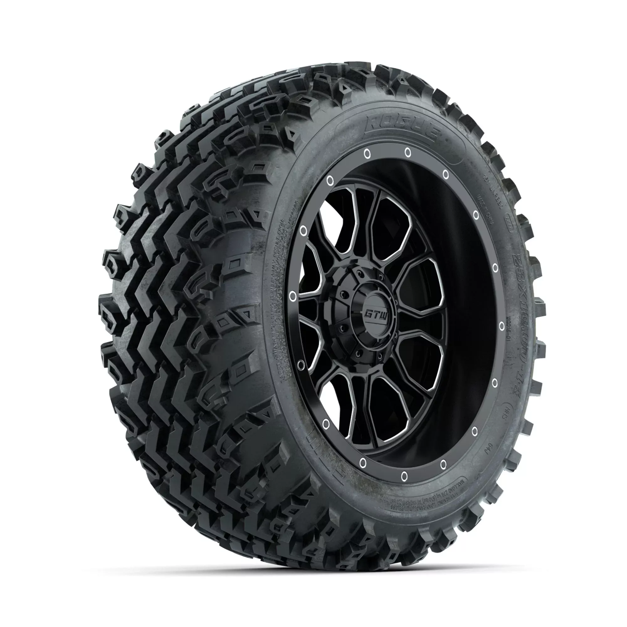 GTW Volt Machined/Black 14 in Wheels with 23x10.00-14 Rogue All Terrain Tires Full Set