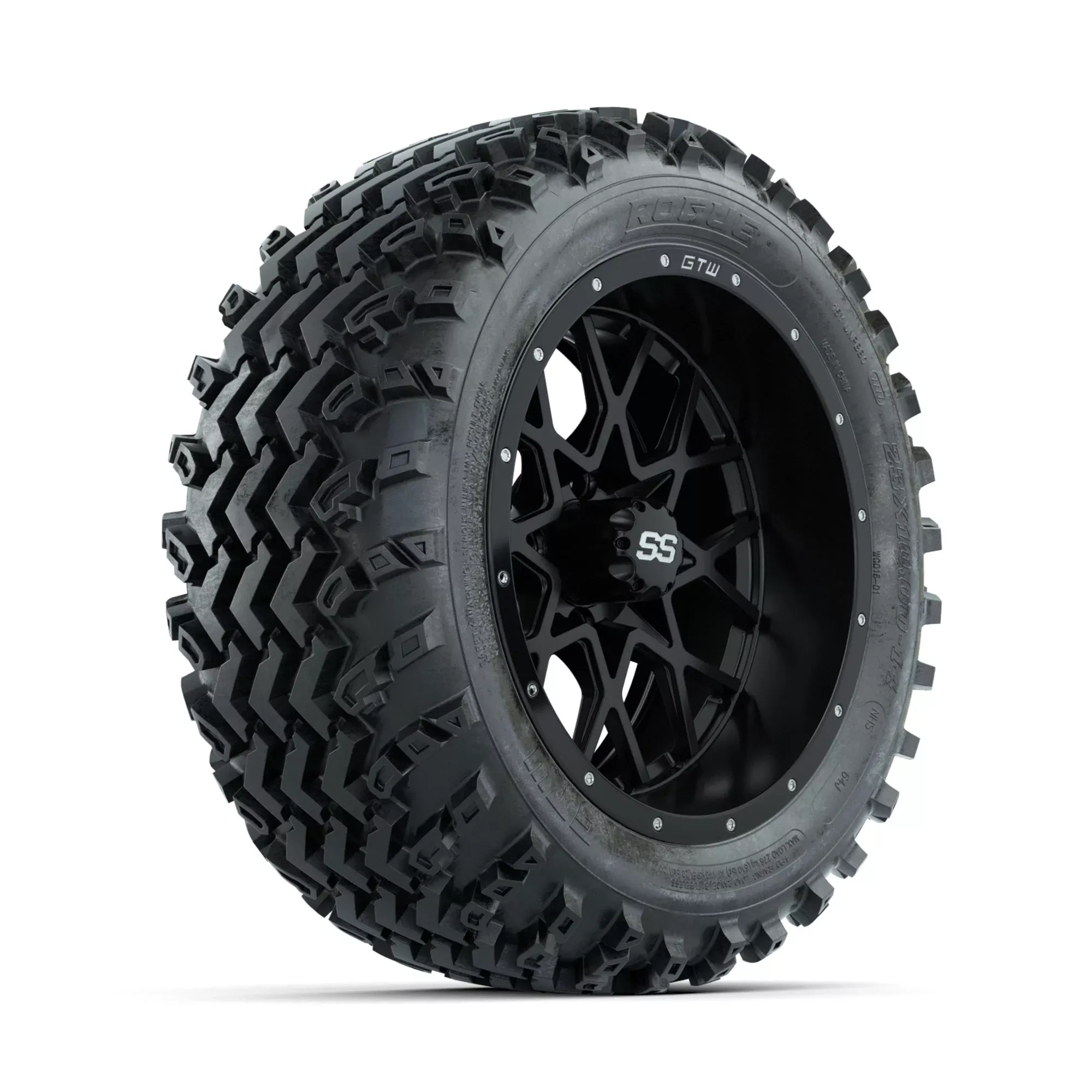 GTW Vortex Matte Black 14 in Wheels with 23x10.00-14 Rogue All Terrain Tires Full Set