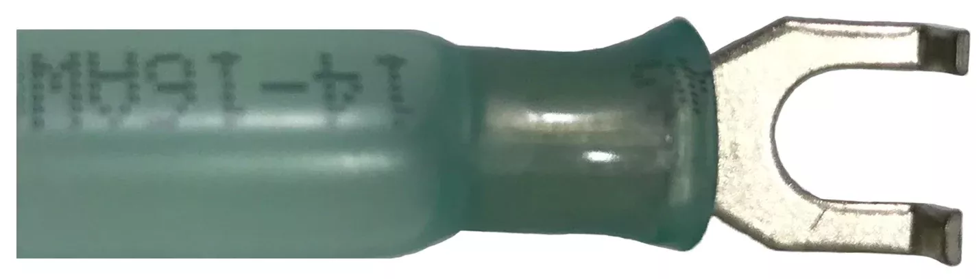 Heat Shrink & Crimp Blue Flange Spade Terminal 16-14 Gauge #6 Stud - 10 to 500 Pack