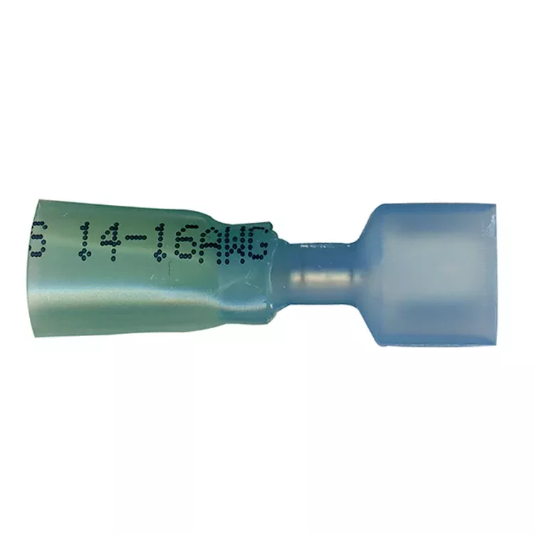 Heat Shrink & Crimp Blue Fully Insulated Male Quick Disconnect 16-14 Gauge .187 Tab - 10 to 500 Pack