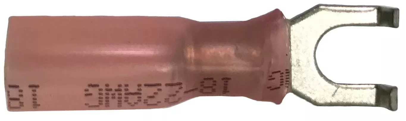 Heat Shrink & Crimp Red Flange Spade Terminal 22-18 Gauge #6 Stud - 10 to 500 Pack