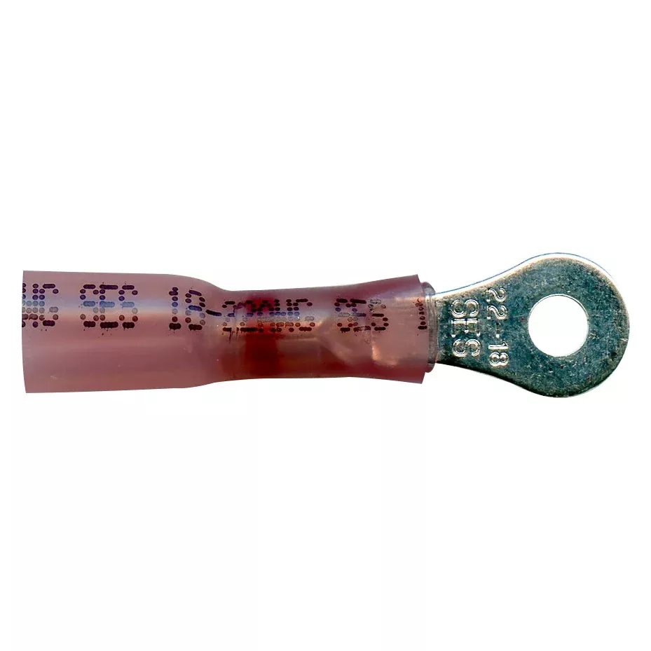 Heat Shrink & Crimp Red Long Neck Ring Terminal 22-18 Gauge #6 Stud - 10 or 100 Pack
