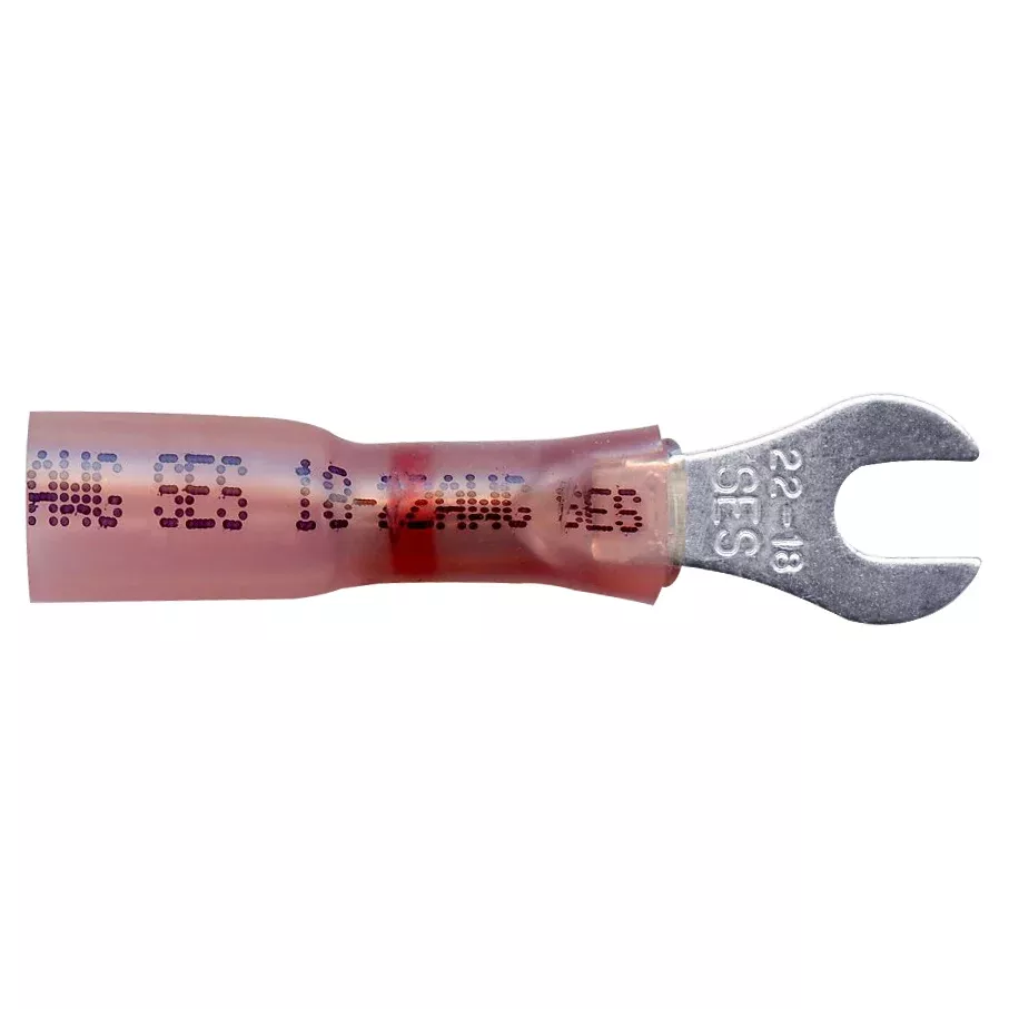 Heat Shrink & Crimp Red Long Neck Spade Terminal 22-18 Gauge #6 Stud - 10 or 100 Pack
