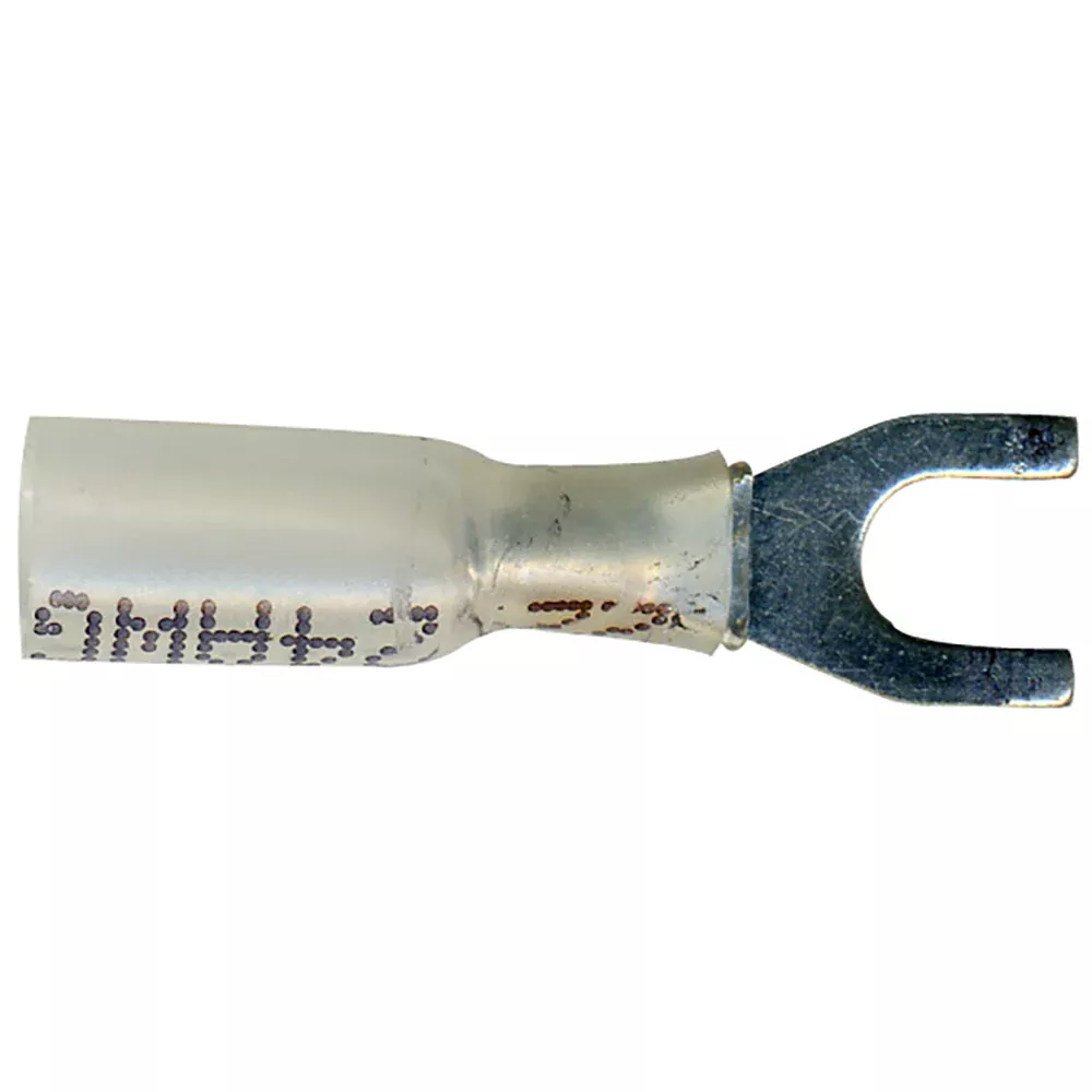 Heat Shrink & Crimp White Spade Terminal 26-24 Gauge #6 Stud - 10 to 500 Pack
