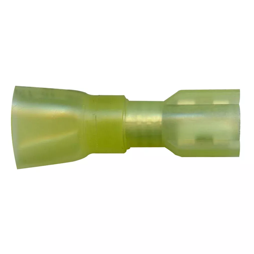 Heat Shrink & Crimp Yellow Fully Insulated Female Quick Disconnect 12-10 Gauge .250 Tab - 10 to 500 Pack