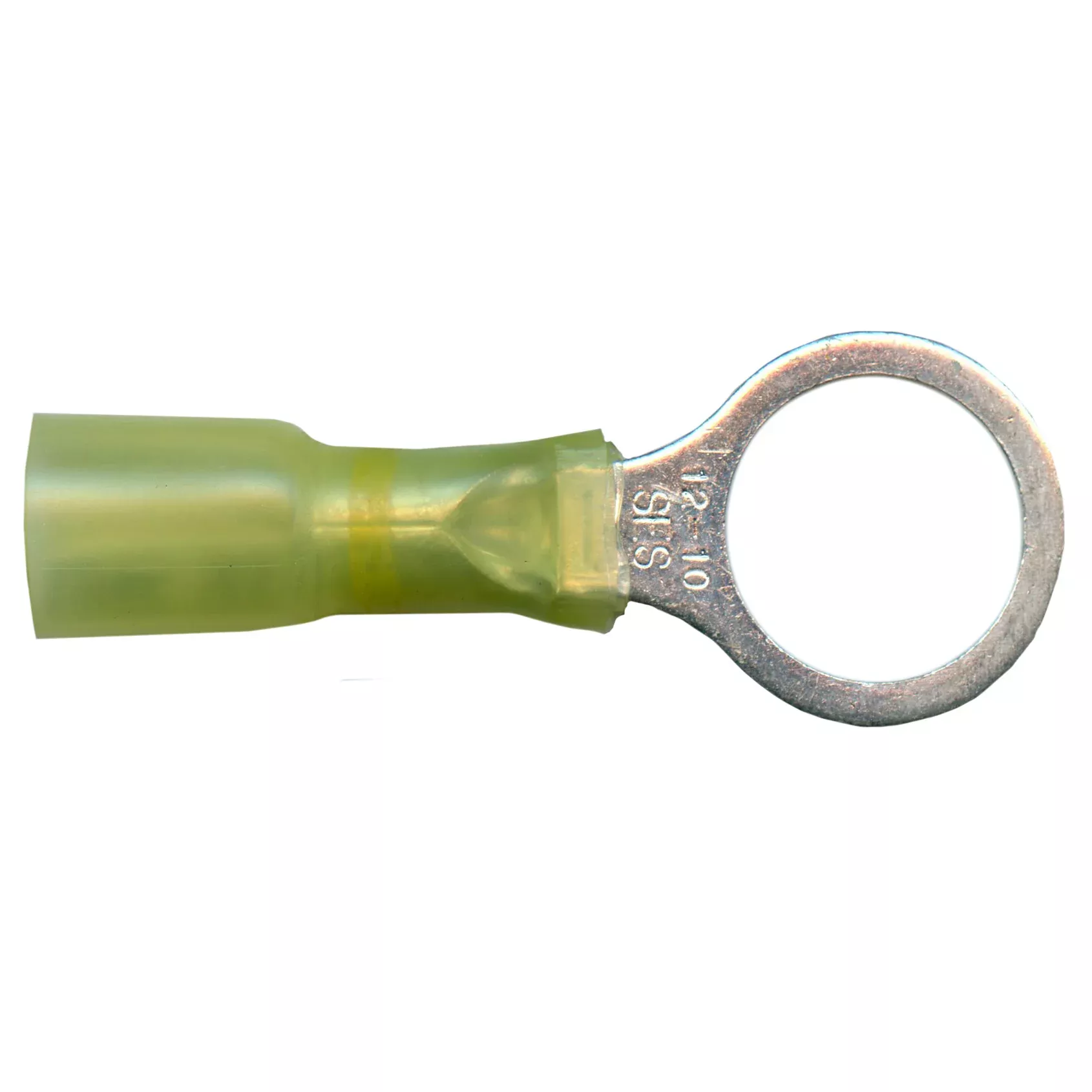 Heat Shrink & Crimp Yellow Long Neck Ring Terminal 12-10 Gauge 3/8 Stud - 10 or 100 Pack