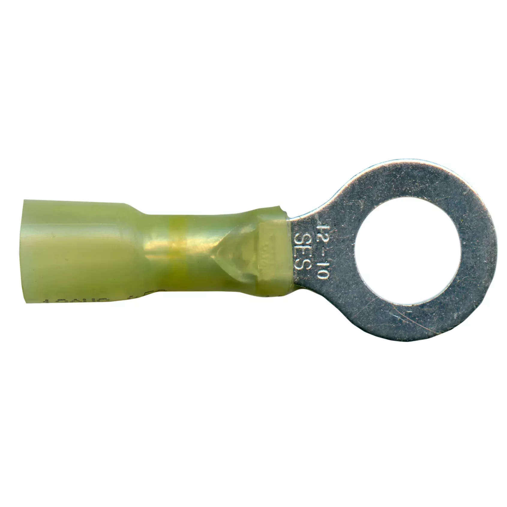 Heat Shrink & Crimp Yellow Long Neck Ring Terminal 12-10 Gauge 5/16 Stud - 10 or 100 Pack