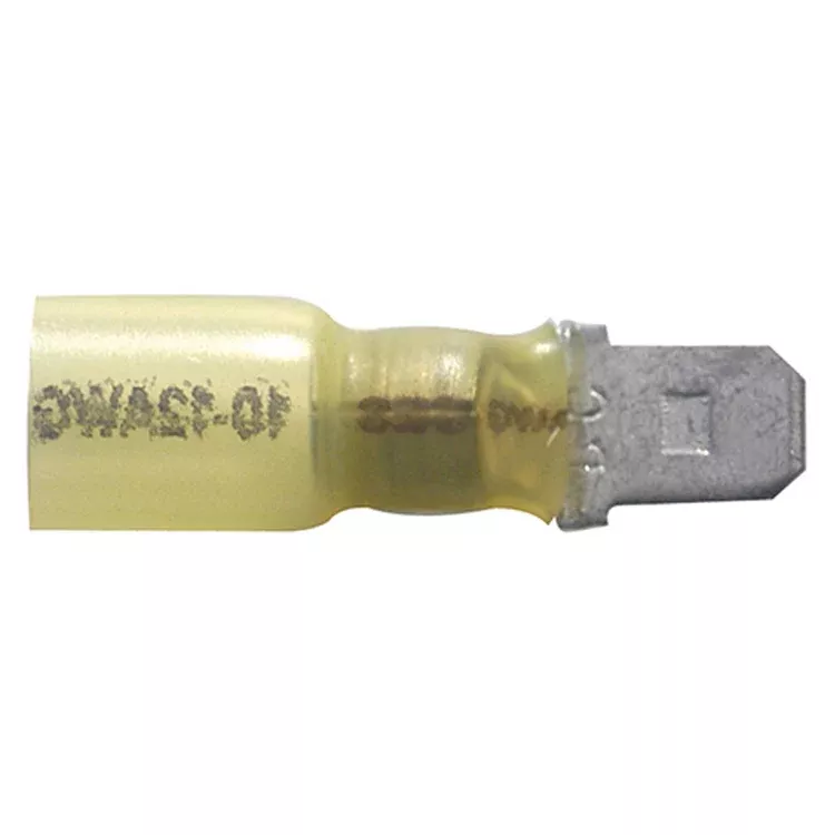 Heat Shrink & Crimp Yellow Male Quick Disconnect 12-10 Gauge .250 Tab - 10 to 500 Pack