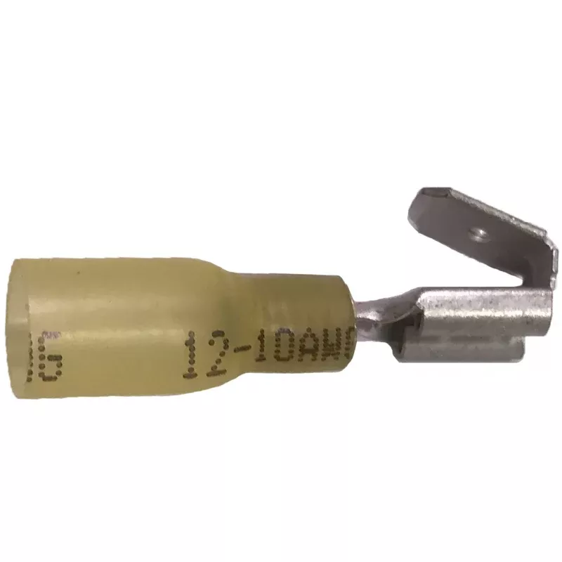 Heat Shrink & Crimp Yellow Piggyback Terminal Quick Disconnect 12-10 Gauge .250 Tab - 10 or 100 Pack