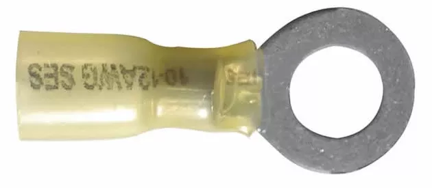 Heat Shrink & Crimp Yellow Ring Terminal 12-10 Gauge 5/16 Stud - 10 to 500 Pack