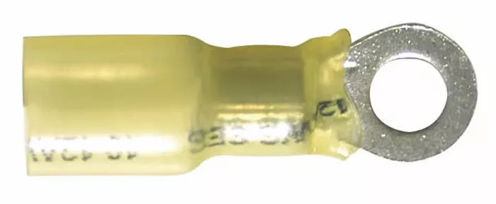 Heat Shrink & Crimp Yellow Ring Terminal 12-10 Gauge #6 Stud - 10 to 500 Pack