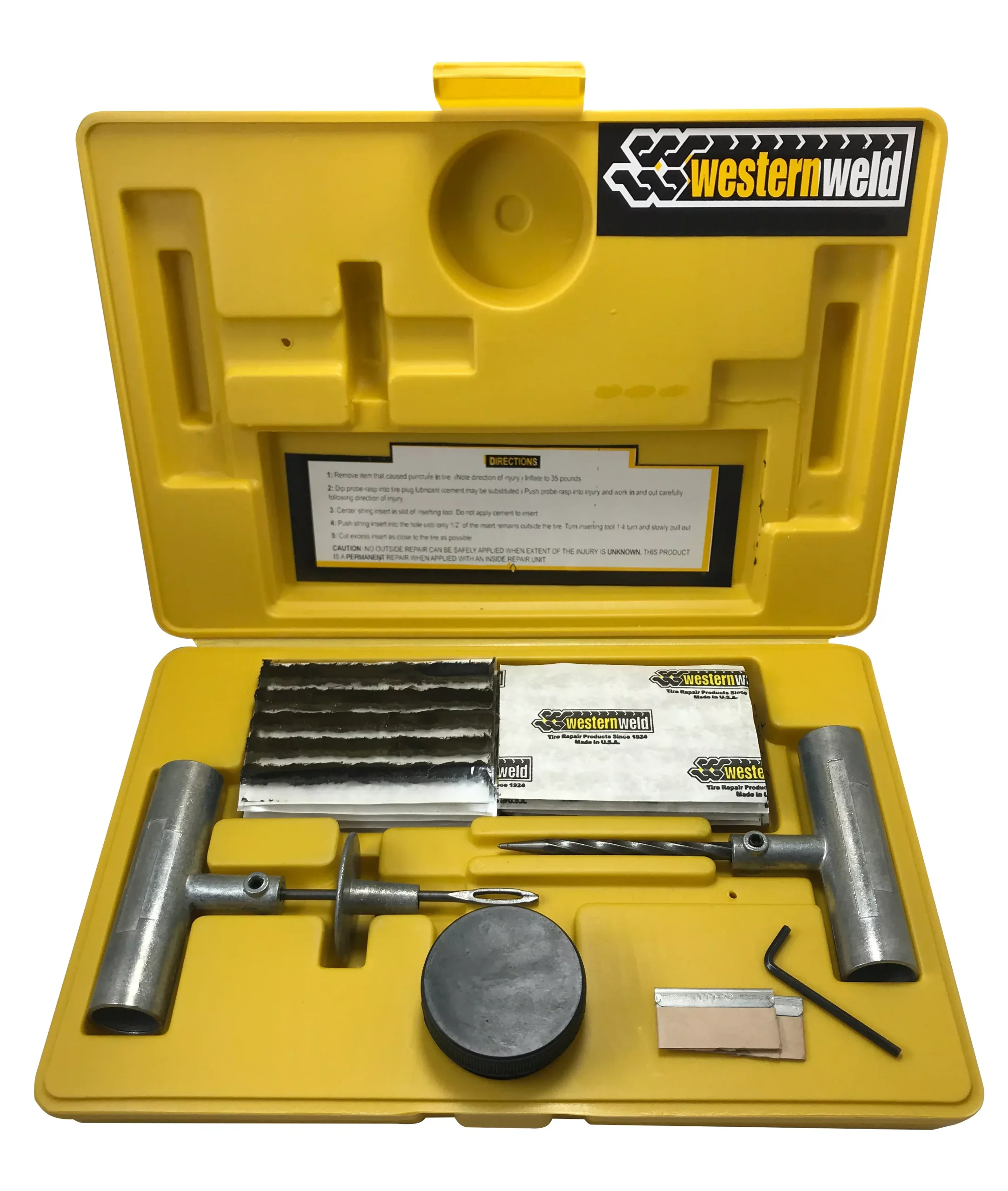 Heavy Duty Flat Tire Repair Kit - Plug & Patch Tool with T-Handle & Case - Made in the USA
