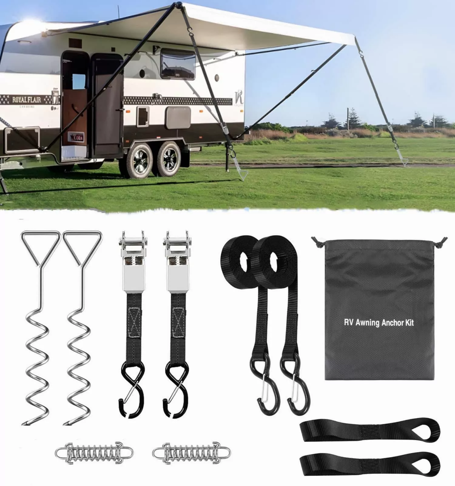 Heavy Duty RV Awning Tie Down Kit Anchors | Safoner