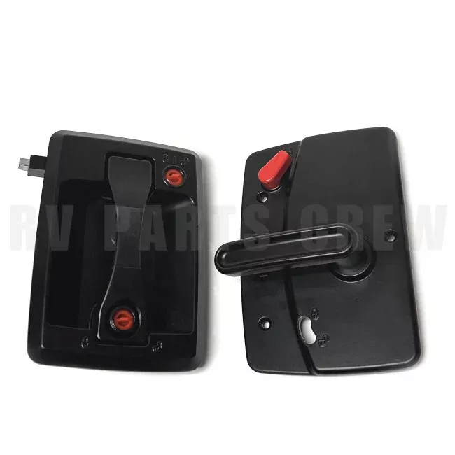 Jayco RV Entry Door Handle Lock Kit 7.25" x 5.25", No Cylinders, Black, 2048109