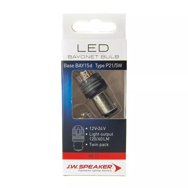 JW Speaker LED P21/5W BAY15D Bayonet 12/ 24V Red 360/120lm (Pair)