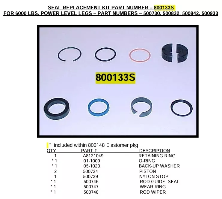 Lippert Hydraulic Jack Replacement Seal Kit 359461
