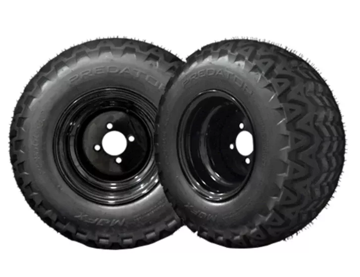 Madjax 10x8 Black Steel Wheels & 22x11-10 Predator A/T Tires – Golf Cart Set of 4