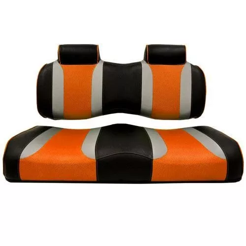 MadJax Tsunami Black-Liquid Silver w/ Orange Wave Club Car Front Seat Cushions
