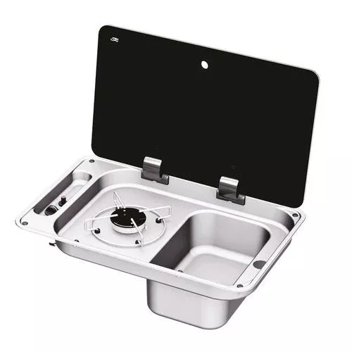NCE CAN 1 Burner Rectangular Hob Unit with Left Hand Sink and Piezo Ignition
