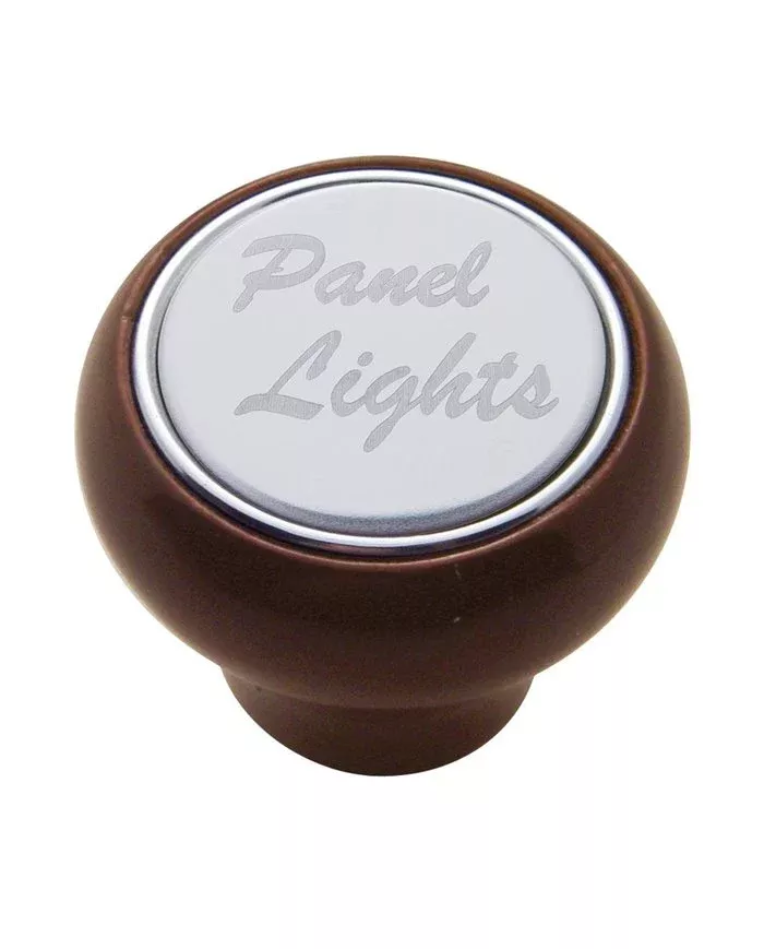 "Panel Lights" Engraved Wood Deluxe Dash Knob - Stainless Plaque