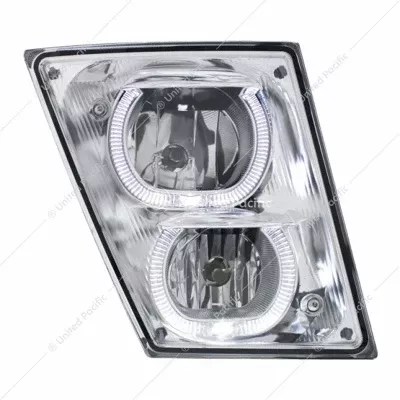 Passenger Chrome Fog/Driving Light with White LED Light Bar Volvo VN/VNL For 2003-2017-
