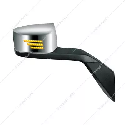 Passenger Chrome Hood Mirror Assembly With Sequential LED Turn Signal For 2004-2017 Volvo VNL