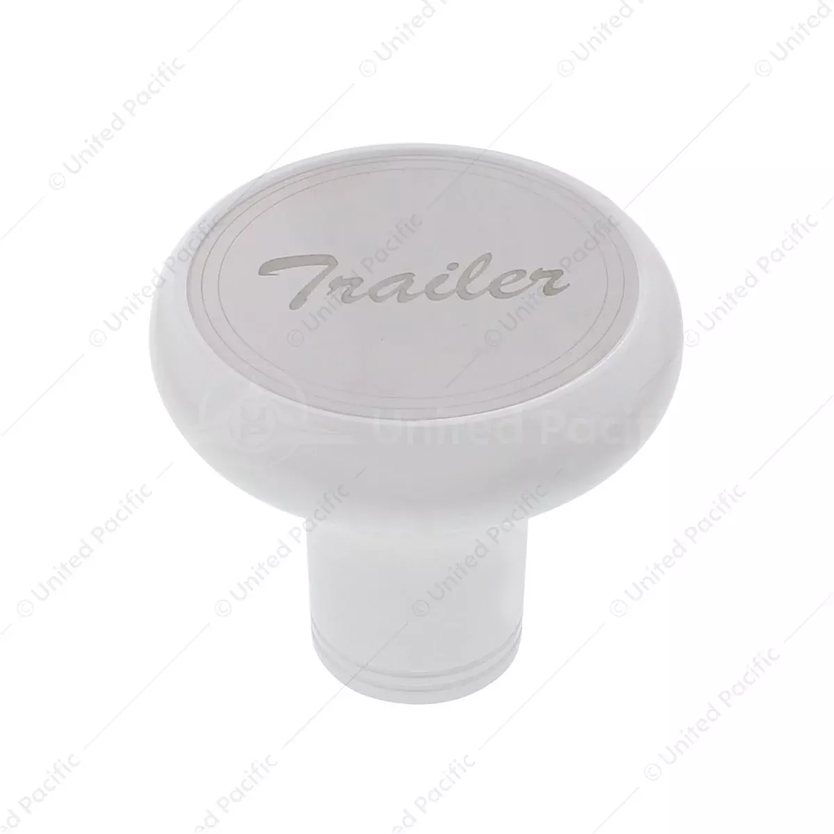 Pearl White Deluxe Aluminum Screw-On Air Valve Knob With Stainless "Trailer" Plaque