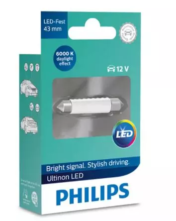 Philips LED Globe 12V 43mm Festoon 6000K 50lm Ultinon LED (Each)