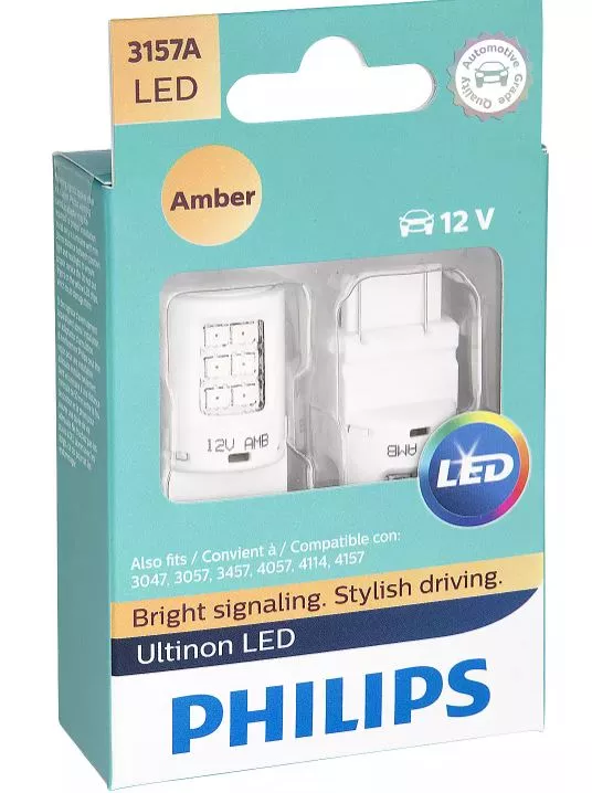 Philips LED Globe 12V P27/7 / S-8 Amber Indicator 16/6lm 3157ULA US Applications Ultinon LED (Pair)