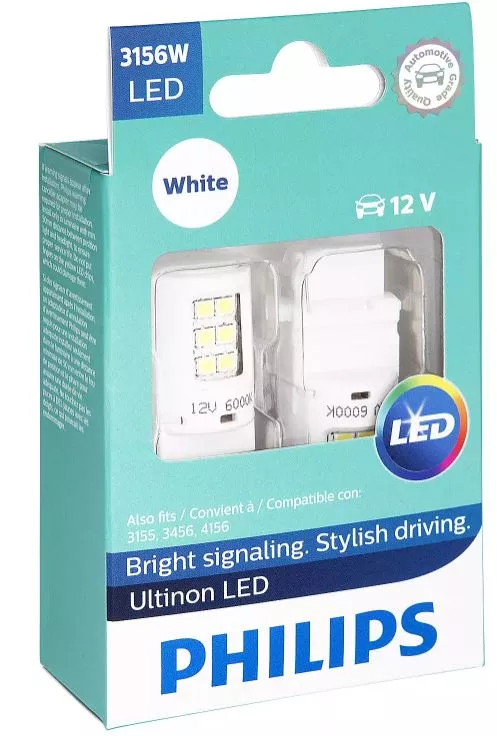 Philips LED Globe 12V P27 / S-8 6000K White Reverse/Indicator 190lm 3156ULW US Applications Ultinon LED (Pair)