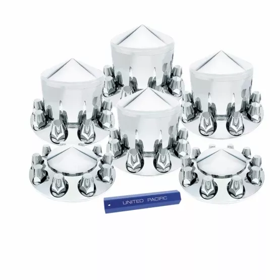 Pointed Axle Cover Combo Kit With 33mm Standard Thread-On Nut Covers & Nut Cover Tool - Chrome