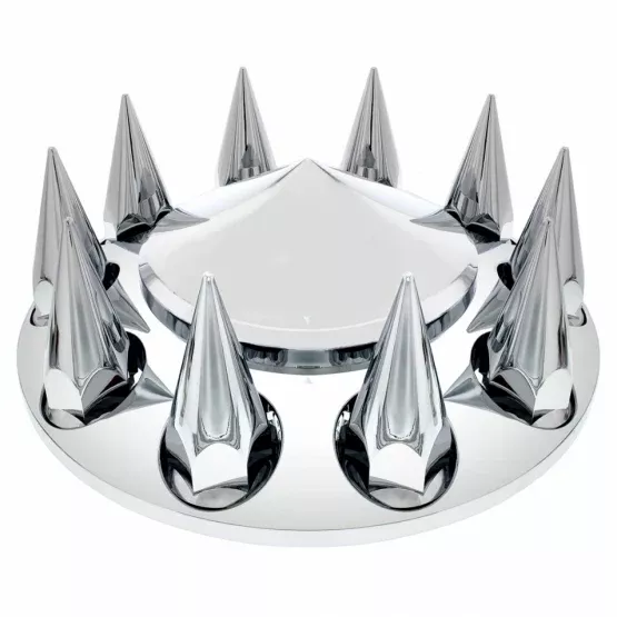 POINTED FRONT AXLE COVER WITH 33MM SPIKE THREAD-ON NUT COVERS - CHROME